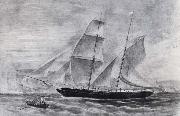 Frederick Garling Shooner in full sail,leaving Sydney Harbour oil painting artist
